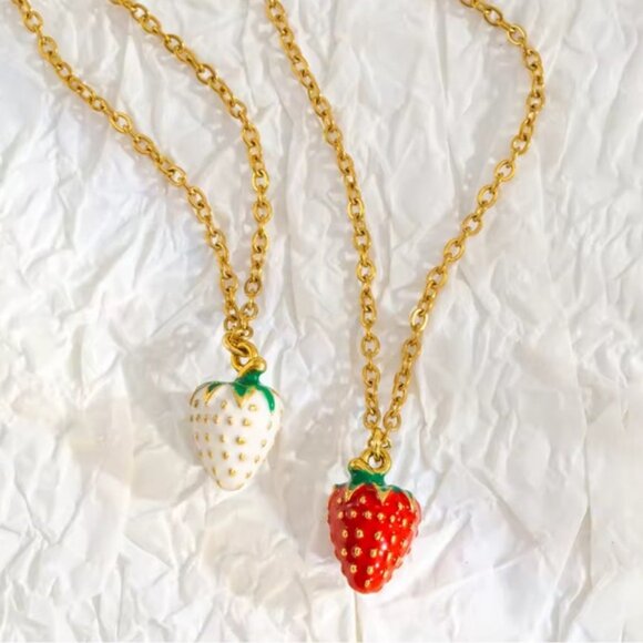 Red Strawberry 18K Gold Stainless Steel Non Tarnish Necklace - Picture 3 of 7